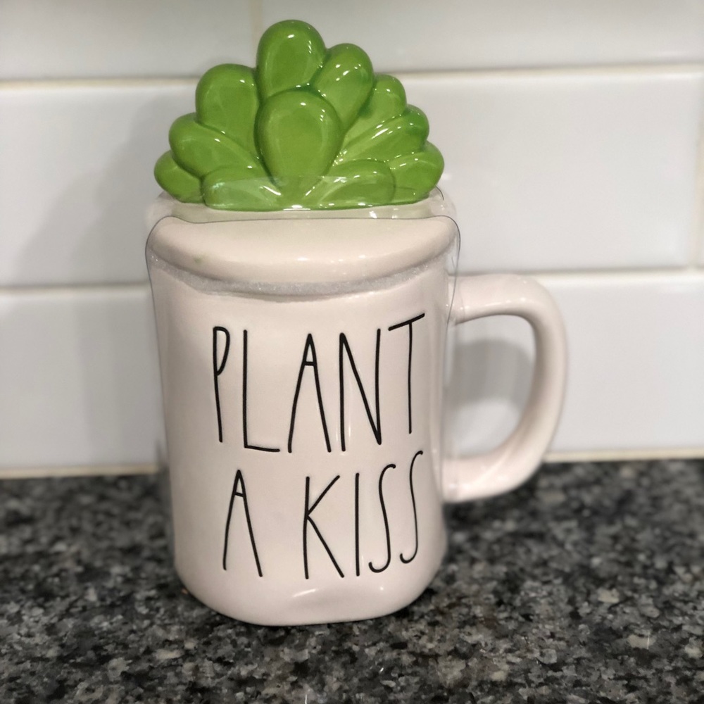 Rae Dunn Plant A Kiss Mug with Plant Topper
